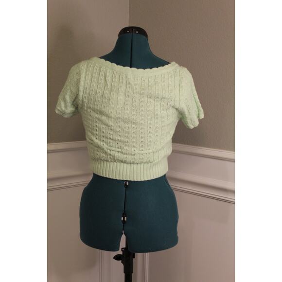 Urban Outfitters Mint Green Knit Cardigan Crop Top Tie Waist Women’s Small NWT - Picture 3 of 7